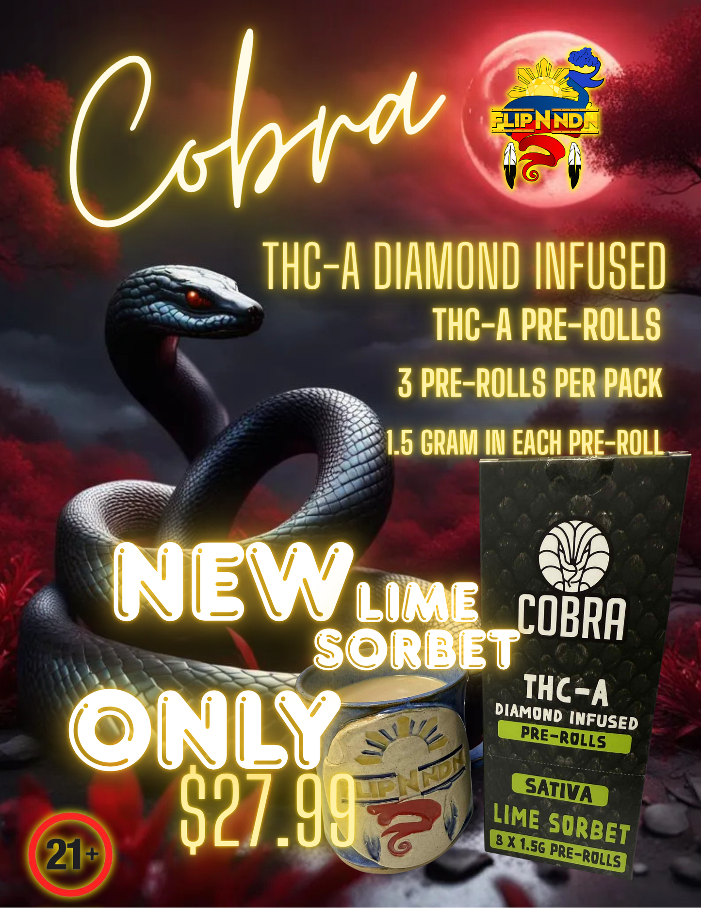 Cobra THC-A Diamond Infused Pre-Rolls (3pack)
