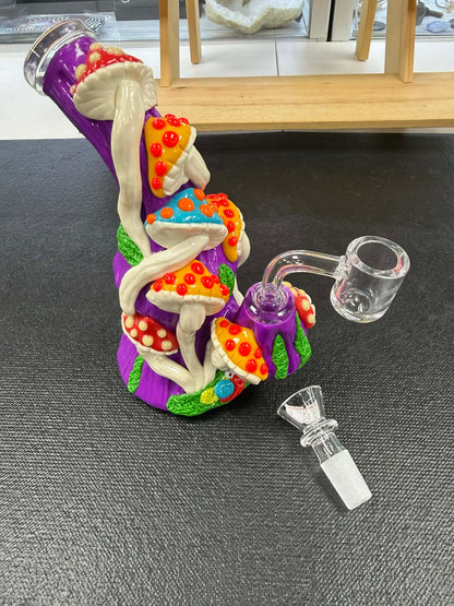 Mushroom Patch Water Bubbler with (1) Gravity Glass Bowl & (1)Hybrid Quartz Banger