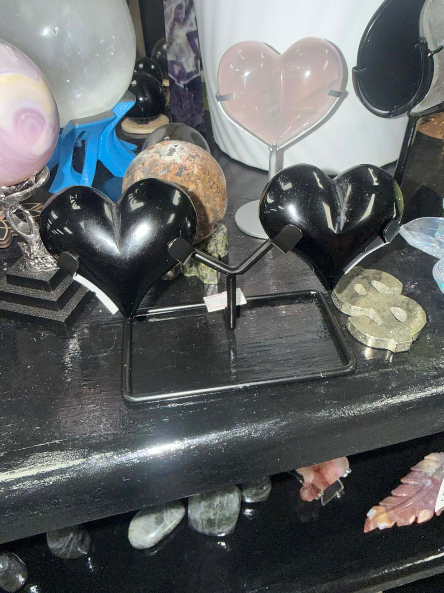 DUAL Obsidian Hearts with Silver Sheen in One