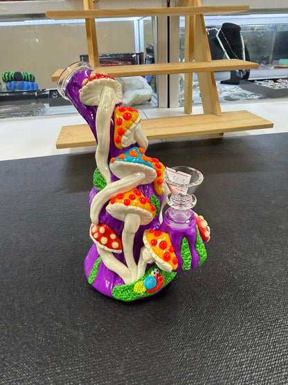 Mushroom Patch Water Bubbler with (1) Gravity Glass Bowl & (1)Hybrid Quartz Banger