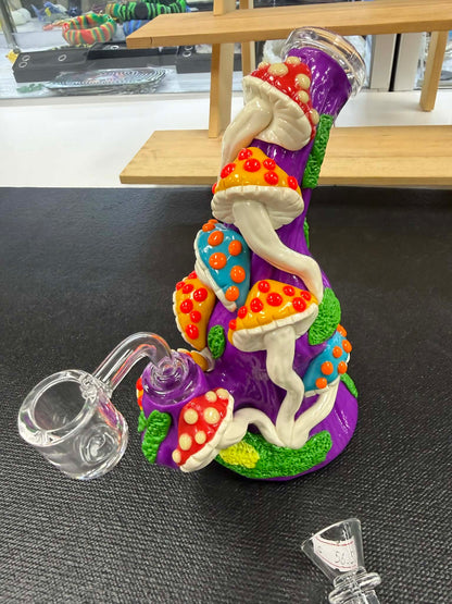 Mushroom Patch Water Bubbler with (1) Gravity Glass Bowl & (1)Hybrid Quartz Banger