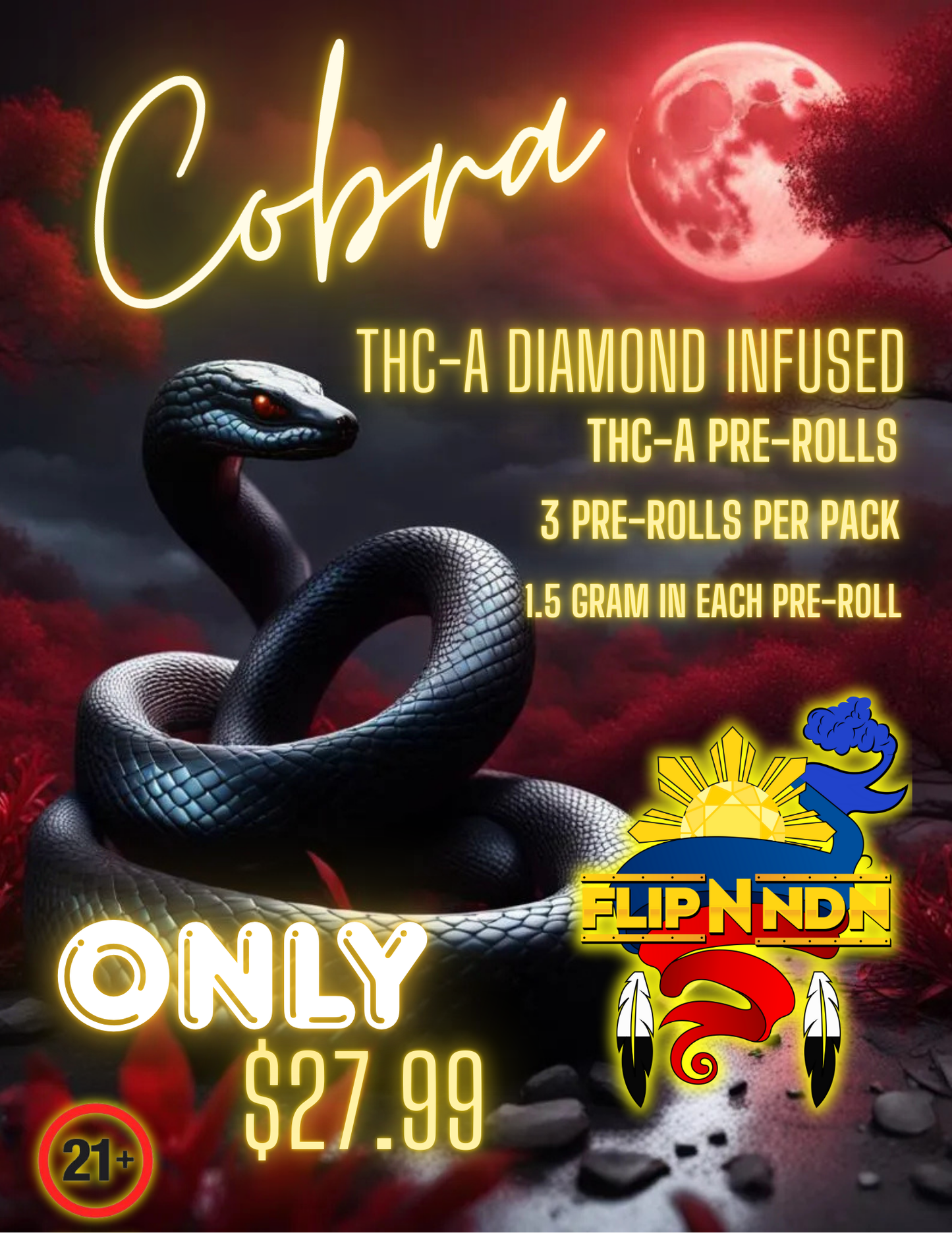 Cobra THC-A Diamond Infused Pre-Rolls (3pack)