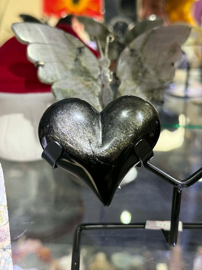 DUAL Obsidian Hearts with Silver Sheen in One