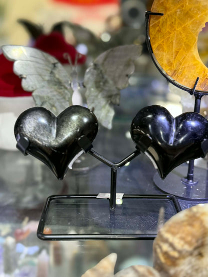 DUAL Obsidian Hearts with Silver Sheen in One