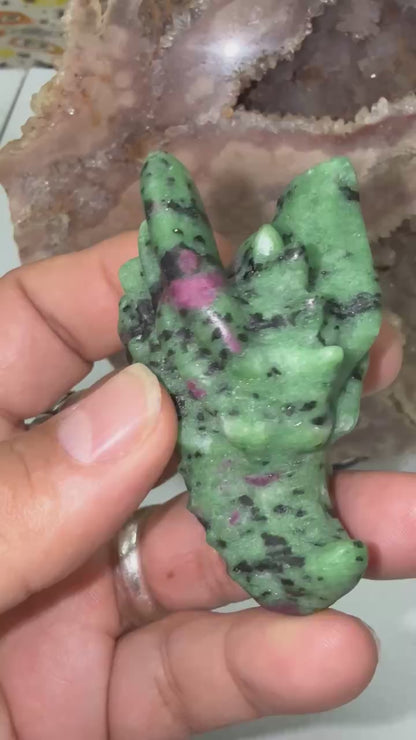 Dragon Head Ruby & Zoisite 5/8 Inch UV Reactive